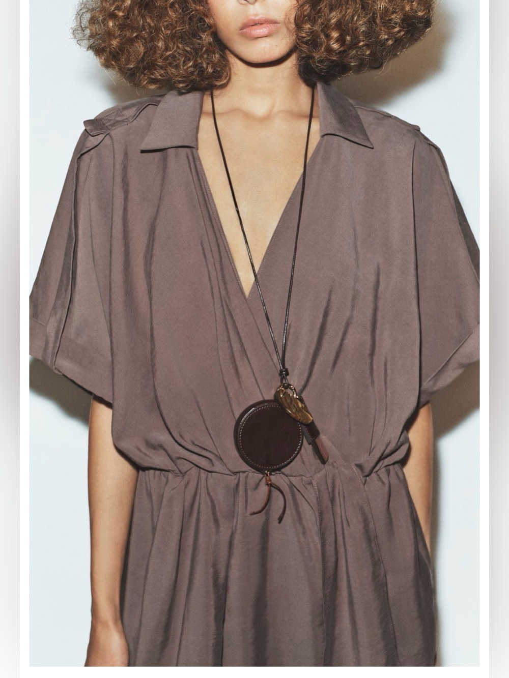 Zara 100% leather wallet stone necklace